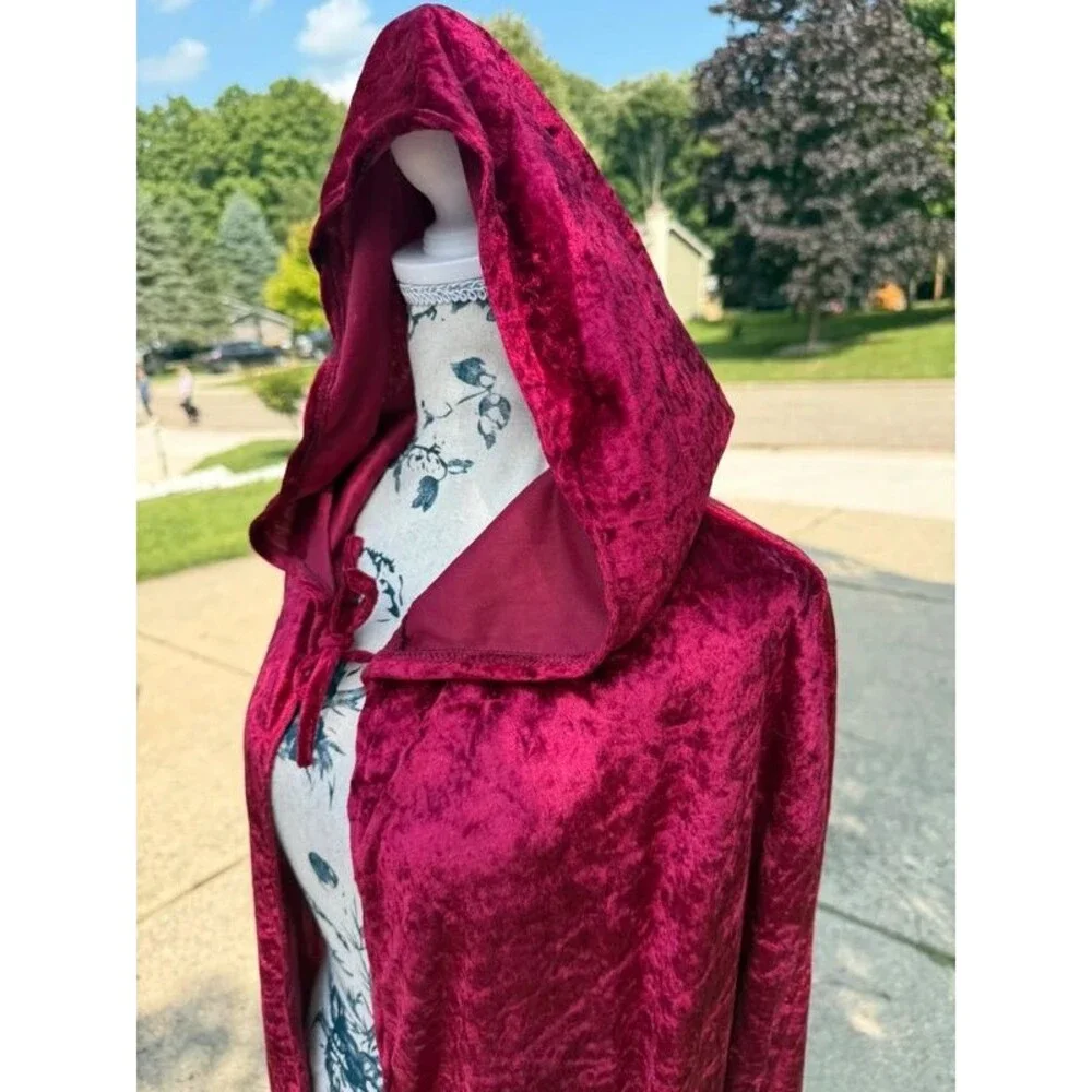 Adult red crushed velvet hooded cape